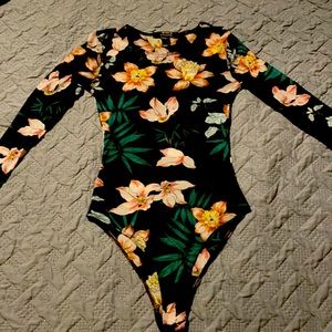 Sheer Floral Print Body Suit